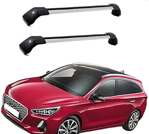 Auto Gepäckträger Für Hyundai i30 (SW) Estate 2018 2019 2020 Zubehör Dachgepäckträger Querträger AbschließBar Outdoor Ausrüstung Verstellbare,C-Silver Black von KDZDJH