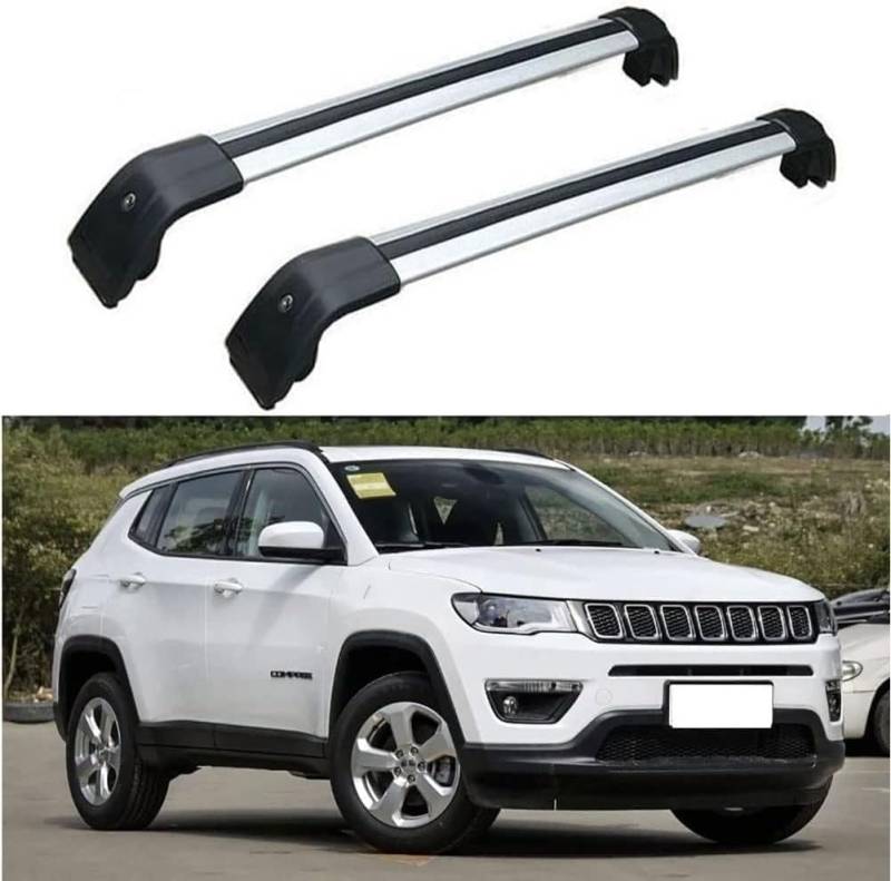 Auto Gepäckträger Für Jeep Compass 2017+ Zubehör Dachgepäckträger Querträger AbschließBar Outdoor Ausrüstung Verstellbare,C-Silver Black von KDZDJH