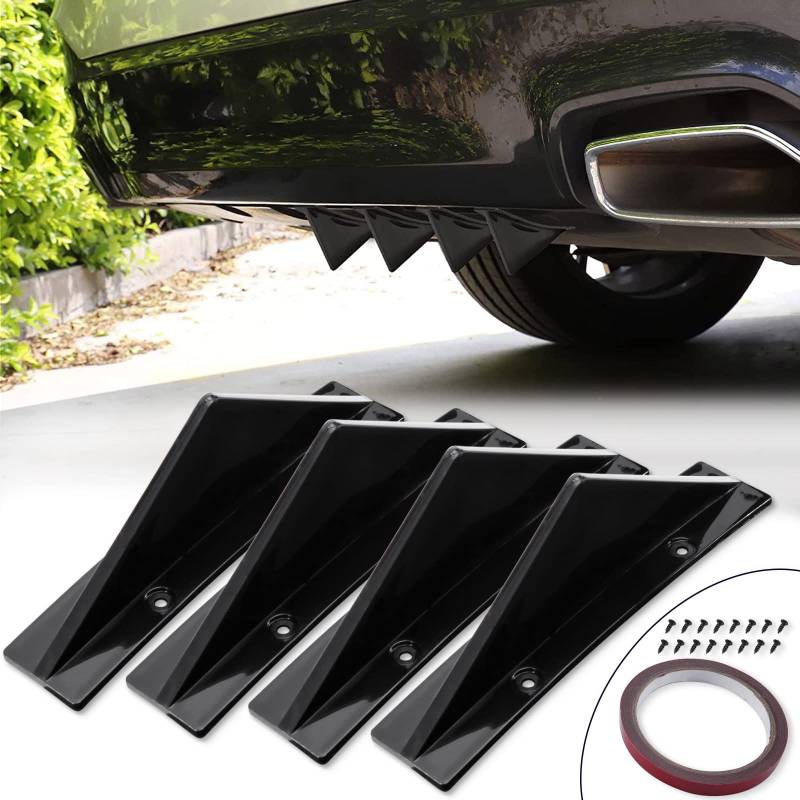 KEEPDSGN 4 Stück Heckspoiler Auto, Universal Kohlefaser Auto Heckstoßstange Lippendiffusor, Schwarzglänzend, Schwarz von KEEPDSGN