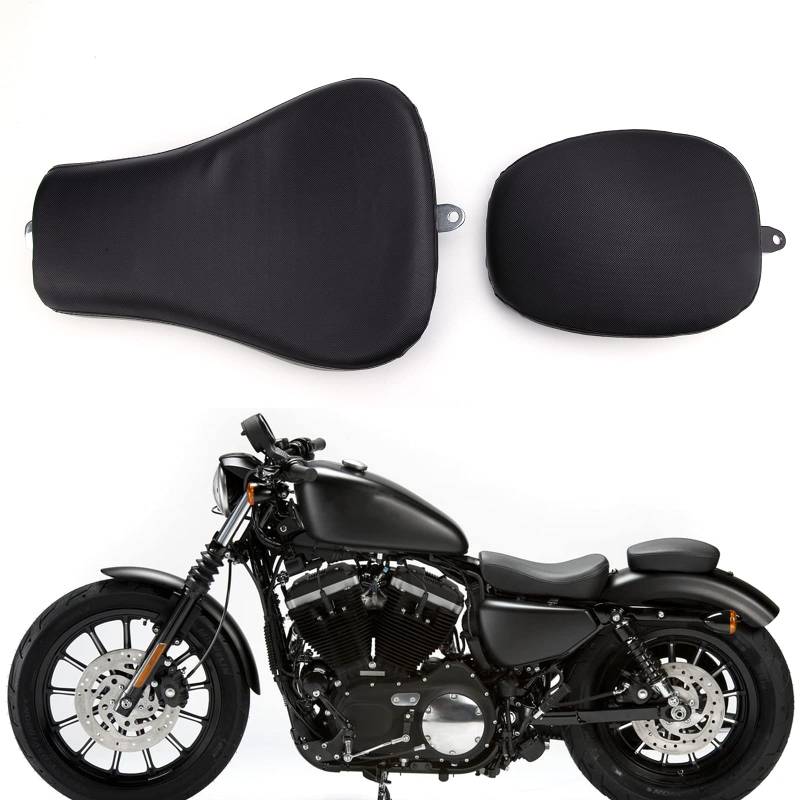 Motorradsitze, Motorrad Vorderfahrer Solositz & Beifahrerkissen hinten Passend für Sportster XL 48 72 1200X 1200V Eisen 883 XL883 Achtundvierzig Zweiundsiebzig 1200, Schwarz. von KEEPDSGN