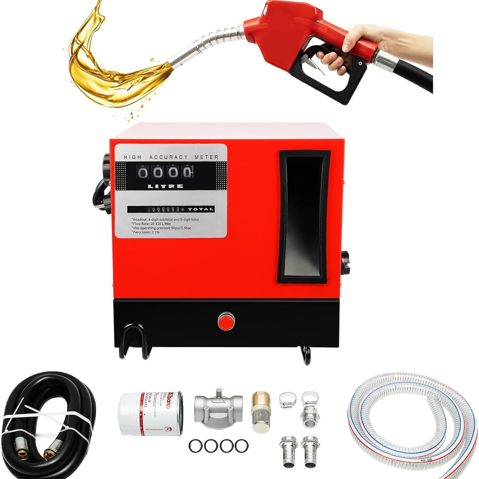 KEESUNG 550W 230V Dieselpumpe Selbstansaugend, 60L/min Dieseltankstelle Selbstansaugend Dieselmeister Kraftstoffpumpe Abschaltautomatik Heizöl Pistole mit Dieselschlauch, Automatische Düse, Filter KEESUNG 550W 230V Dieselpumpe Selbstansaugend, 60L/min Dieseltankstelle Selbstansaugend Dieselmeister Kraftstoffpumpe Abschaltautomatik Heizöl Pistole mit Dieselschlauch, Automatische Düse, Filter von KEESUNG