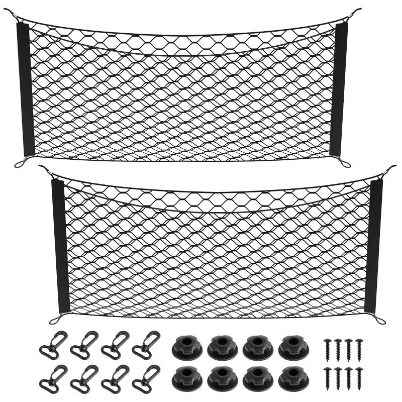 KEGAJEGA 2 Stück Gepäcknetz Auto 90x40cm Kofferraumnetz Gepäcknetz mit 4 Haken Einstellbar und Tragbar Kofferraumnetz Auto für die Meisten Automodelle von KEGAJEGA