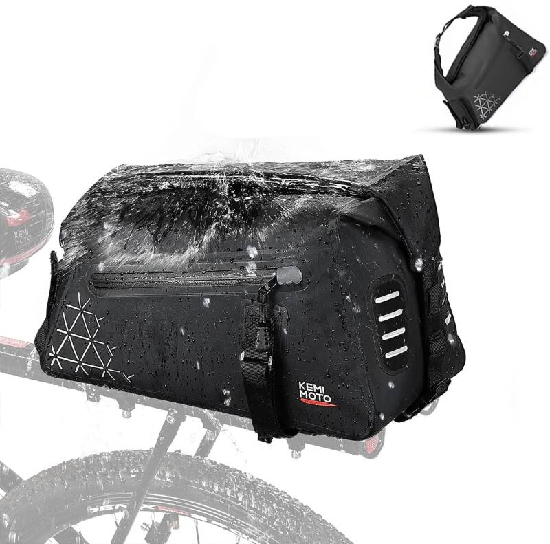 KEMIMOTO 100% wasserdichte Fahrradtasche Gepäckträger, 22L erweiterbare Gepäckträgertasche, Mehrere Fächer, mit Tragegriff und Schultergurt, Fahrrad Taschen hinten von KEMIMOTO