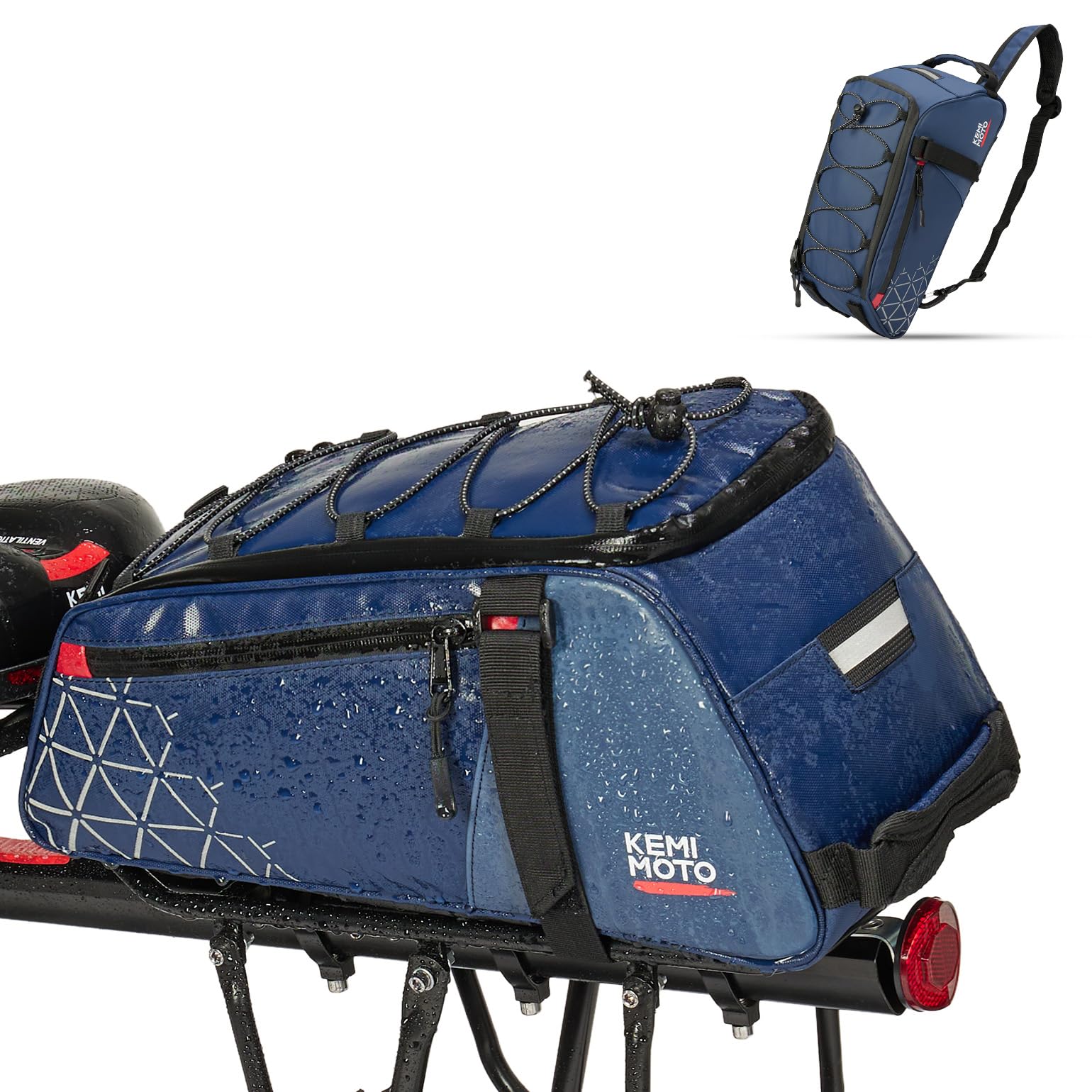 KEMIMOTO 2 IN 1 Gepäckträgertasche, 8L & Wasserdicht Fahrradtaschen für Gepäckträger, Mehrere Fächer, mit Tragegriff und Schultergurt, Fahrrad Taschen hinten, Blau von KEMIMOTO