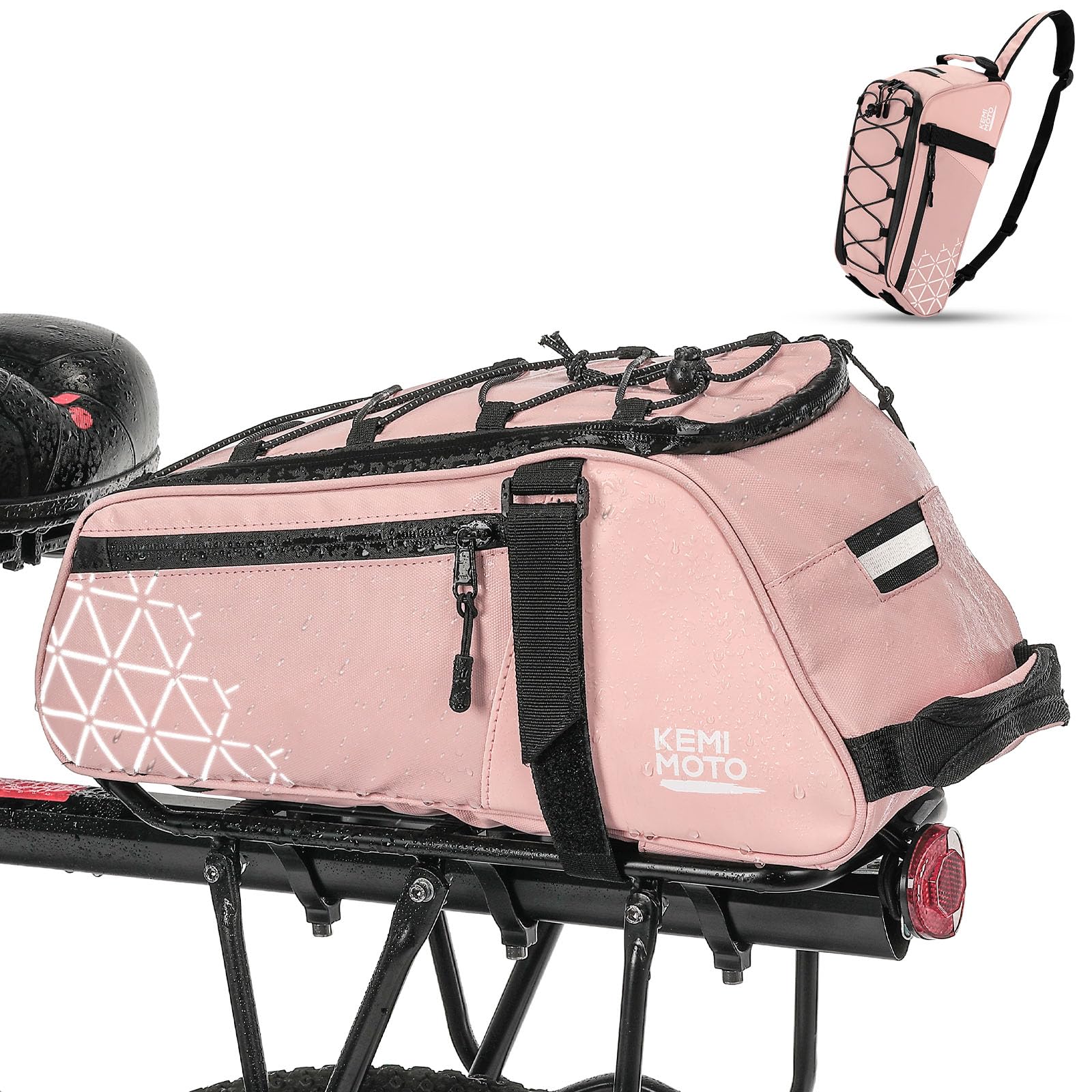 KEMIMOTO 2 IN 1 Gepäckträgertasche, 8L & Wasserdicht Fahrradtaschen für Gepäckträger, Mehrere Fächer, mit Tragegriff und Schultergurt, Rosa von KEMIMOTO