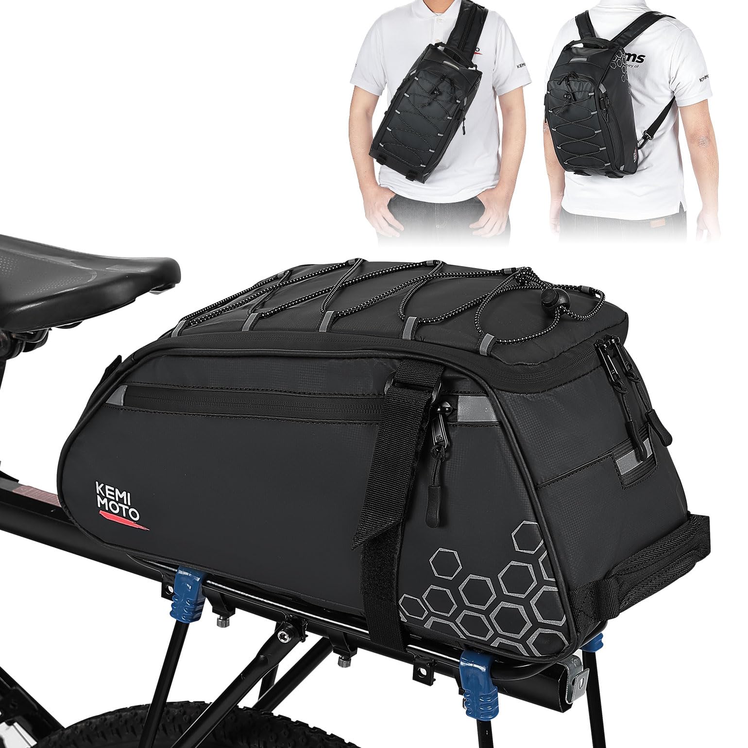 KEMIMOTO 3 IN 1 Gepäckträgertasche, 13L & Wasserdicht Fahrradtaschen für Gepäckträger, Mehrere Fächer, mit Tragegriff und Schultergurt, Fahrrad Taschen hinten von KEMIMOTO