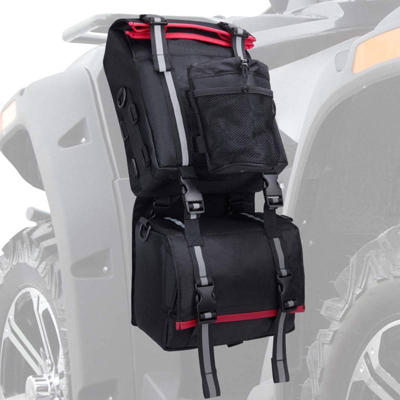 KEMIMOTO ATV Kotflügeltasche, 130% größere wasserdichte hintere Aufbewahrungstaschen mit Getränkehalter, abnehmbare ATV-Getriebetasche, kompatibel mit Polaris Sportsman Scrambler FourTrax Can Am von KEMIMOTO
