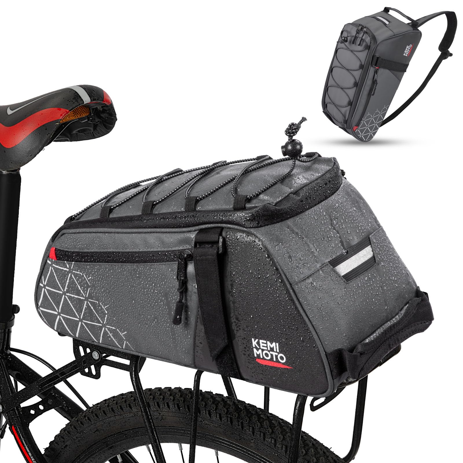 KEMIMOTO 2 IN 1 Gepäckträgertasche, 8L & Wasserdicht Fahrradtaschen für Gepäckträger, Mehrere Fächer, mit Tragegriff und Schultergurt, Fahrrad Taschen hinten von KEMIMOTO