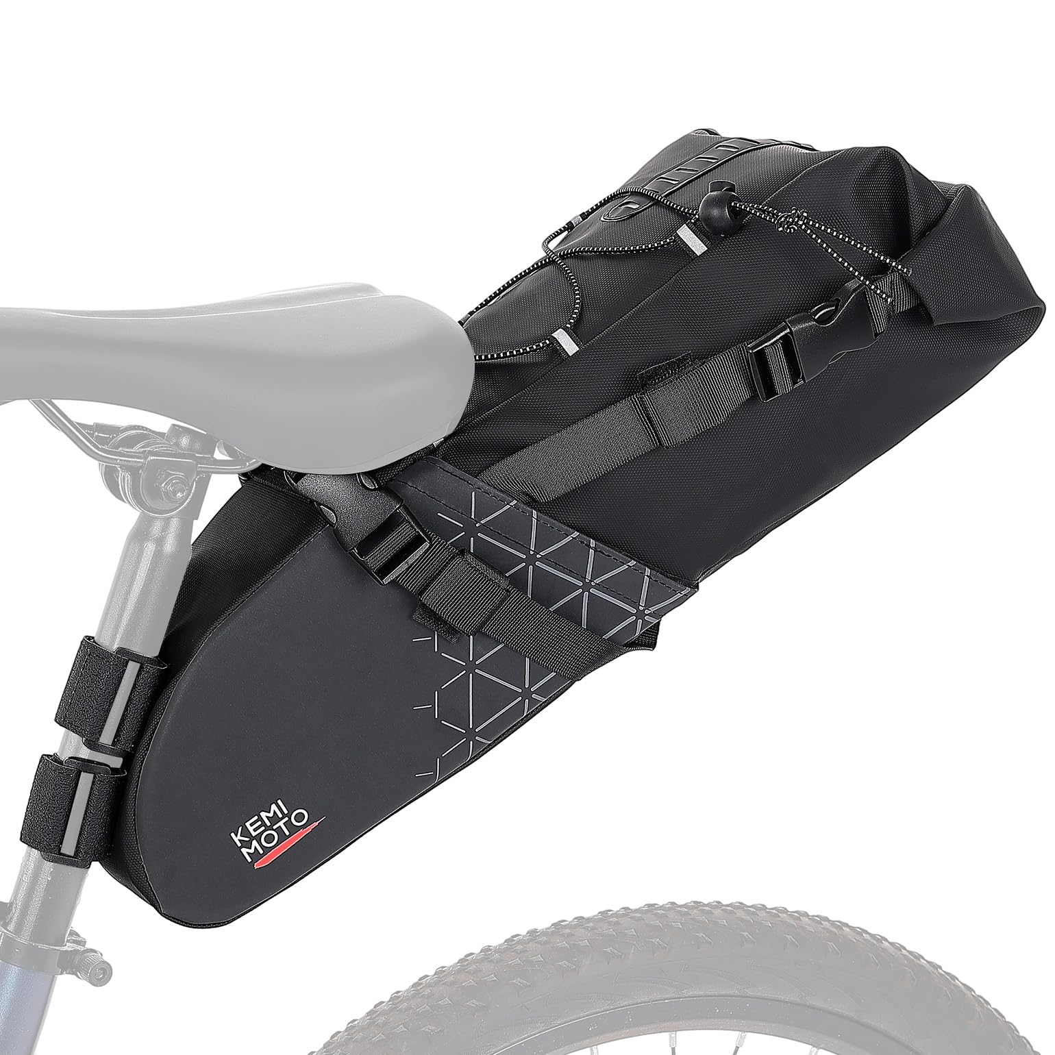 KEMIMOTO Satteltasche Fahrrad 13L, 100% wasserdichte Fahrradtasche Sattel, Rennrad Satteltasche, Fahrrad Sitztasche für E-Bike und MTB, mit Befetigungrimen zur Halterung von KEMIMOTO