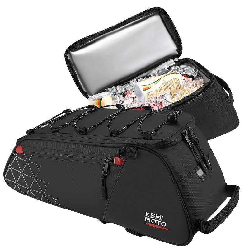 KEMIMOTO 2 IN 1 Fahrradtasche mit Kühlfunktion, 8L Gepäckträgertasche mit Abnehmbarer 6L Isoliertasche, Mehrere Fächer, mit Tragegriff und Schultergurt, Fahrrad Taschen hinten von KEMIMOTO