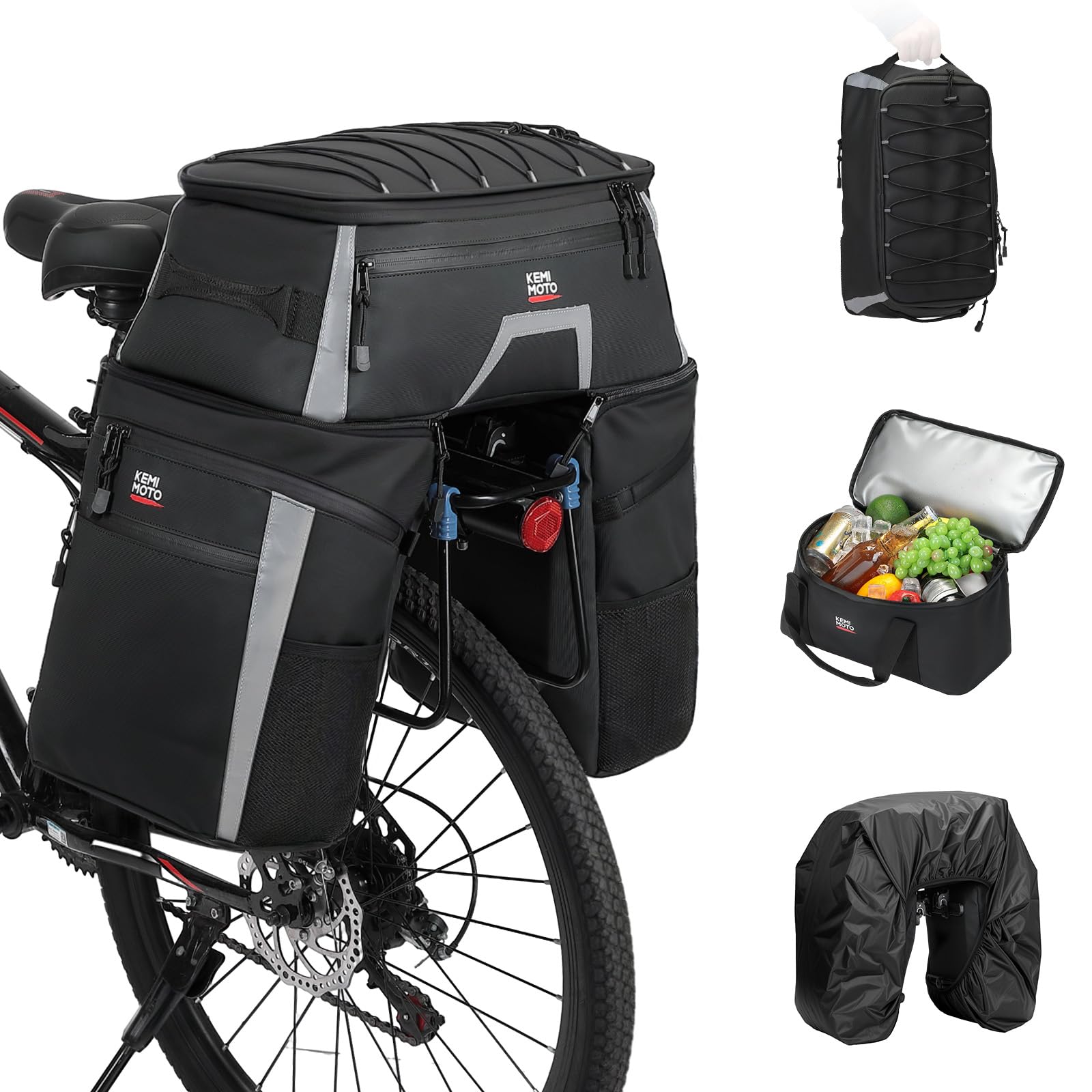 KEMIMOTO 4-In-1 Fahrradtaschen Gepäckträger, Fahrrad Gepäckträgertasche mit wasserdichte Regenhülle und abnehmbare Kühltasche, 58L große Kapazität, Fahrrad Taschen hinten KEMIMOTO 4-In-1 Fahrradtaschen Gepäckträger, Fahrrad Gepäckträgertasche mit wasserdichte Regenhülle und abnehmbare Kühltasche, 58L große Kapazität, Fahrrad Taschen hinten von KEMIMOTO