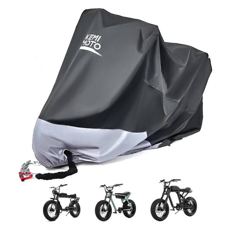 KEMIMOTO Motorrad Abdeckplane, 420D Oxfordstoff Motorradabdeckung Outdoor, Motorrad Plane Wasserdicht Winddicht Staubdicht UV-Schutz, Vespa Abdeckplane, Motorradplane Schwarz Silber 185x100x130cm von KEMIMOTO