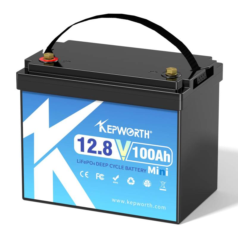 KEPWORTH 100Ah 12V LiFePO4 Batterie, 1280Wh Lithium Akku mit 100A BMS, Max. 15000 Zyklen, Perfekter Ersatz für Blei-Säure für Wohnmobile, Solaranlage, Boot, Solarpanel Kit,Camping von KEPWORTH