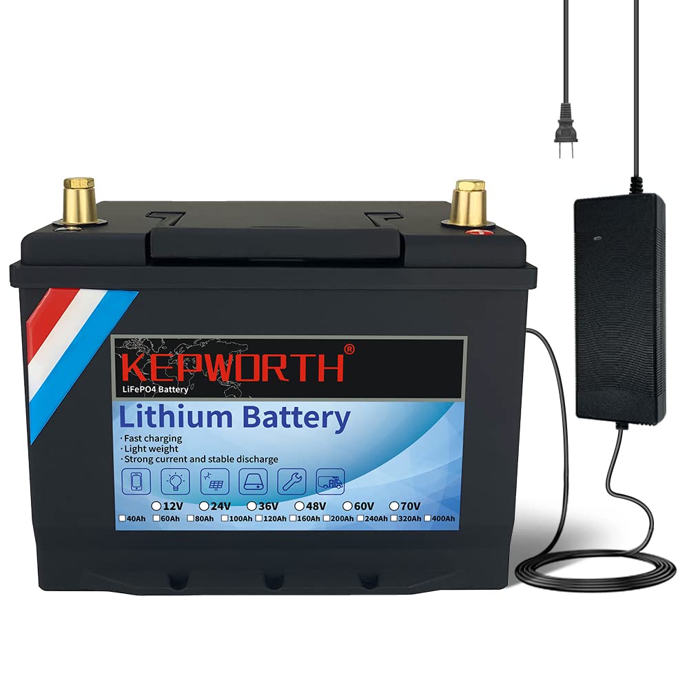 KEPWORTH 12V60 Ah LiFePO4-Batterie Deep Cycle Lithium-Eisen-Phosphat-Batterie Eingebautes BMS Leichtgewichtig Wartungsfrei Perfekt für Wohnmobile/Camping,Solar-/Notstromversorgung,Trolling, Motor von KEPWORTH