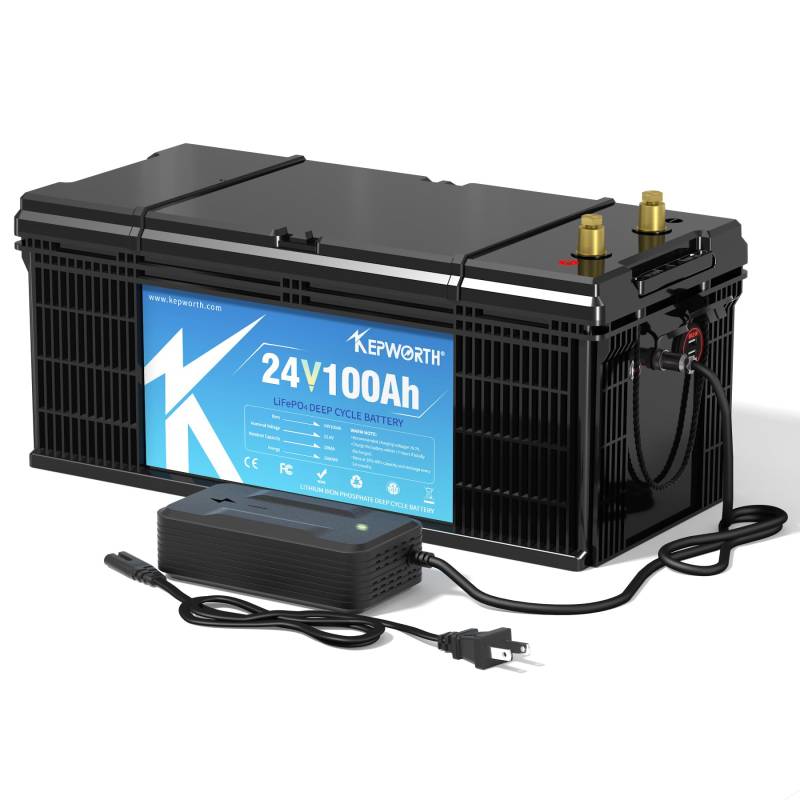 KEPWORTH 24V 100Ah LiFePO4 Batterie, 100A BMS, 4000-15000 Zyklen Deep Cycle Lithium Akku, Perfekter Ersatz für Blei-Säure Batterien für Wohnwagen, Camping, Solar Home Systeme, Boote von KEPWORTH