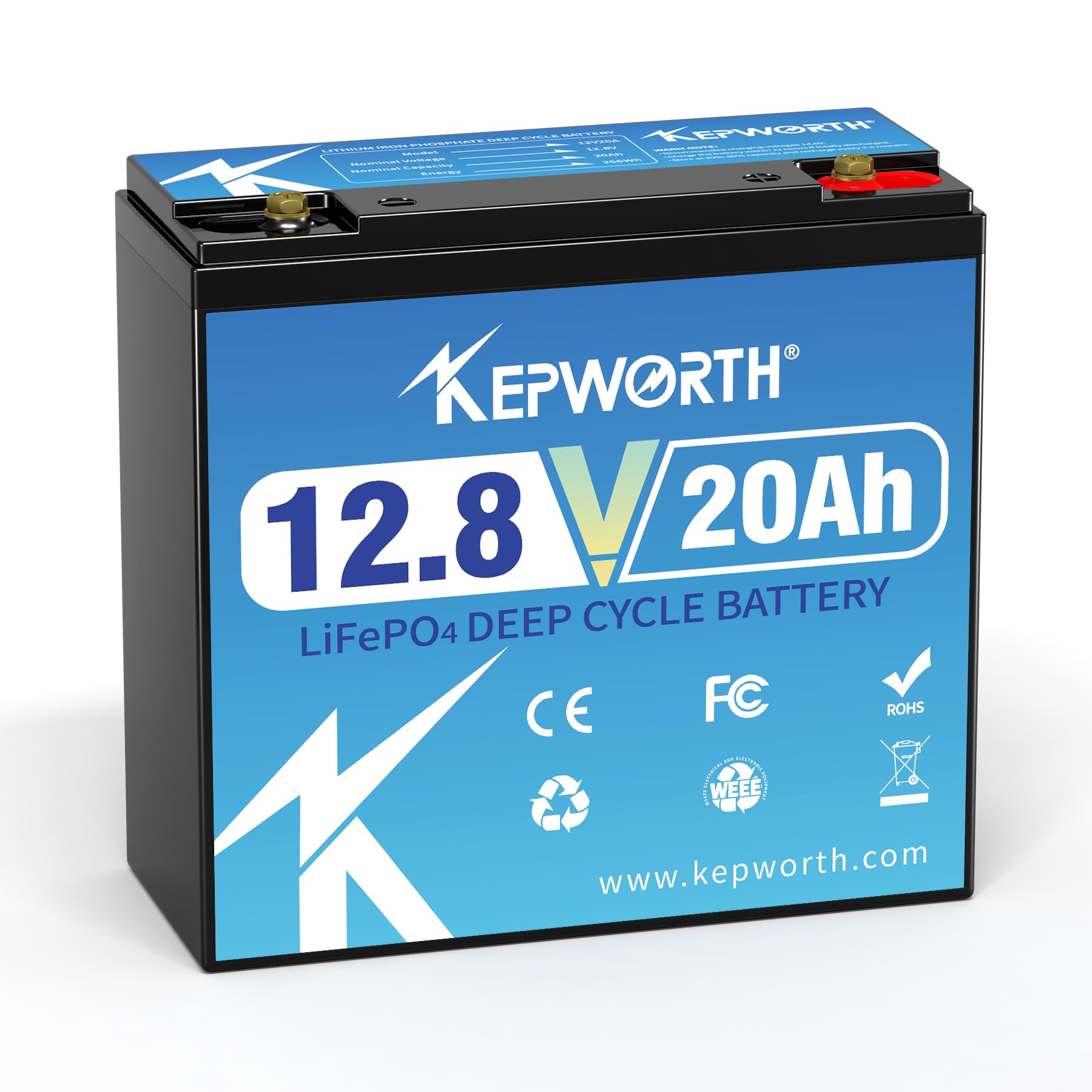 KEPWORTH LiFePO4 20Ah 12V Batterie, Lithium Akku mit BMS von KEPWORTH