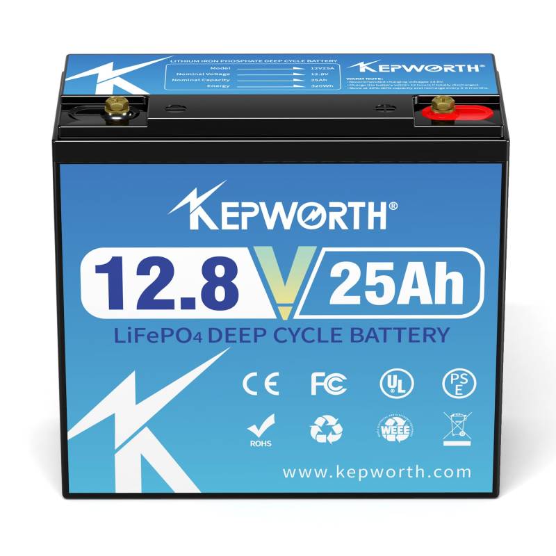 KEPWORTH LiFePO4 25Ah 12V Batterie, Lithium Akku mit BMS, Wiederaufladbar Deep Cycle,Perfekt für Backups, Hausalarm von KEPWORTH