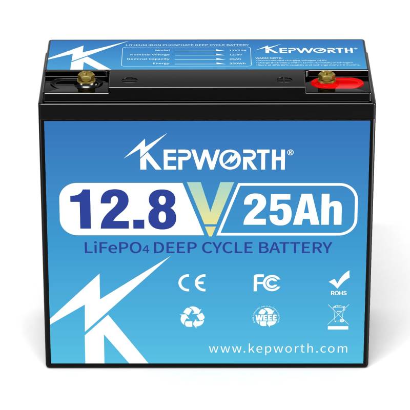KEPWORTH LiFePO4 25Ah 12V Batterie, Lithium Akku mit BMS, Wiederaufladbar Deep Cycle,Perfekt für Backups, Hausalarm von KEPWORTH