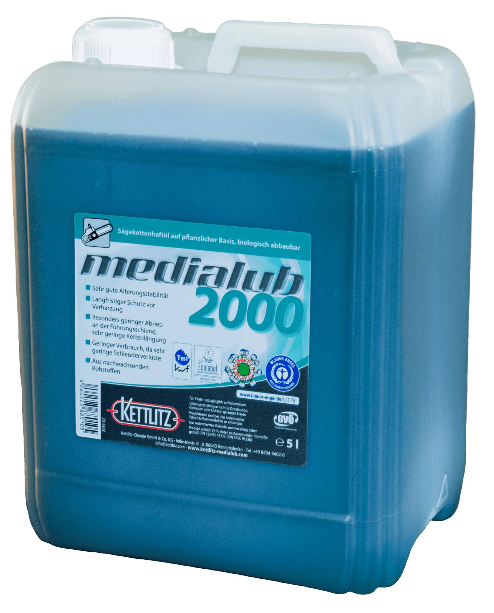 5 Liter Bio Kettenöl KETTLITZ-Medialub 2000 "Blauer Engel" Sägekettenhaftöl biologisch abbaubar 5 Liter Bio Kettenöl KETTLITZ-Medialub 2000 "Blauer Engel" Sägekettenhaftöl biologisch abbaubar von KETTLITZ-Medialub