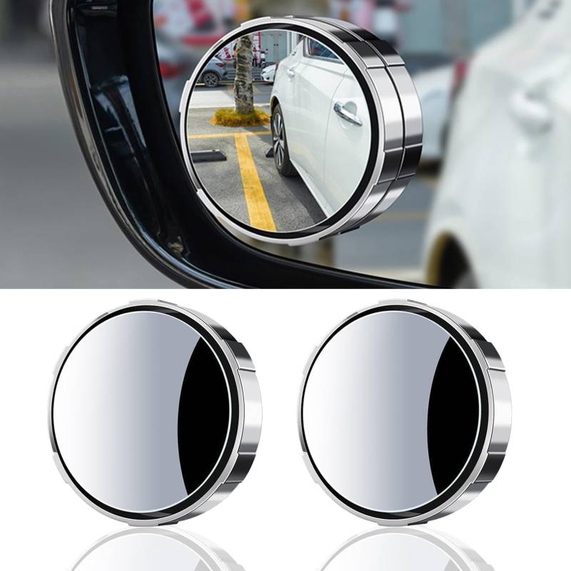 KEWAYO 2 Stück Toter Winkel Spiegel Auto, Auto Toter Winkelspiegel Abnehmbar, 360° Drehbarer Weitwinkel Einstellbare Wasserdichte, HD Selbstklebend, für Allzweckfahrzeuge, LKWs, SUVs, HD-Glas-Spiegel von KEWAYO