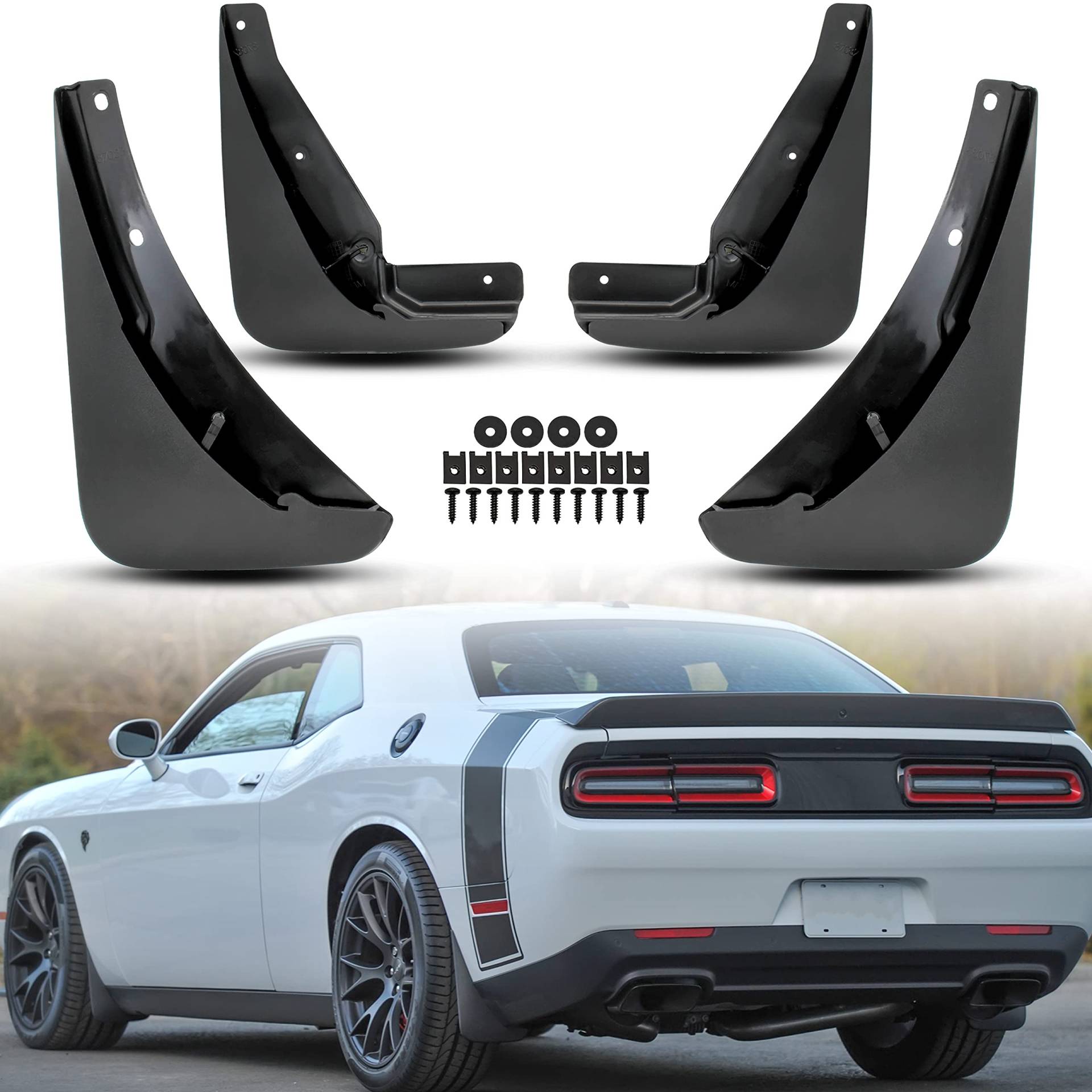 KEWISAUTO Strapazierfähige Schmutzfänger für Dodge, Premium-Spritzschutz-Set für vorne und hinten, für Dodge Challenger 2015, 2016, 2017, 2018, 2019, 2020 (4 Stück, ohne Kotflügelverbreiterung) KEWISAUTO Strapazierfähige Schmutzfänger für Dodge, Premium-Spritzschutz-Set für vorne und hinten, für Dodge Challenger 2015, 2016, 2017, 2018, 2019, 2020 (4 Stück, ohne Kotflügelverbreiterung) von KEWISAUTO