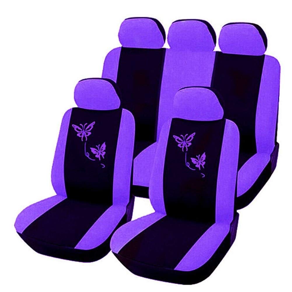 Autositzbezüge,Schonbezug Autositz Vorne 4 / 9pcs / Set Rosa Autositzbezüge Schmetterling Stickerei-Auto-Styling Frau Sitzbezüge Automobil Auto-Innen Zubehör(White) von KFXYSM
