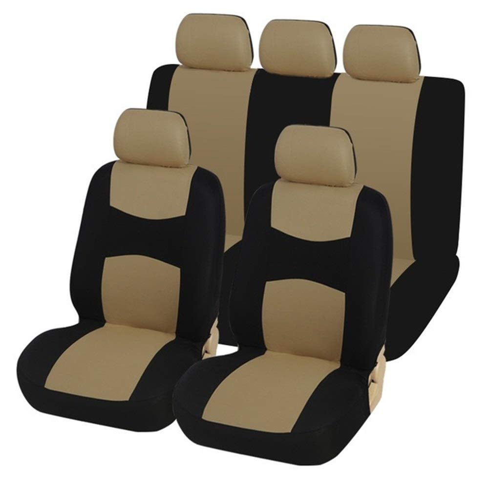 Autositzbezüge,Schonbezug Autositz Vorne Einzigartige Wohnung Tuch Auto-Sitzbezug (abnehmbar Kopfstützen und solide Bank) Innen Zubehör Universal-Auto-Sitzabdeckung(Beige Full Set) von KFXYSM