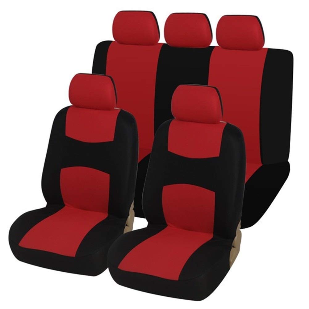 Autositzbezüge,Schonbezug Autositz Vorne Einzigartige Wohnung Tuch Auto-Sitzbezug (abnehmbar Kopfstützen und solide Bank) Innen Zubehör Universal-Auto-Sitzabdeckung(Red Full Set) von KFXYSM