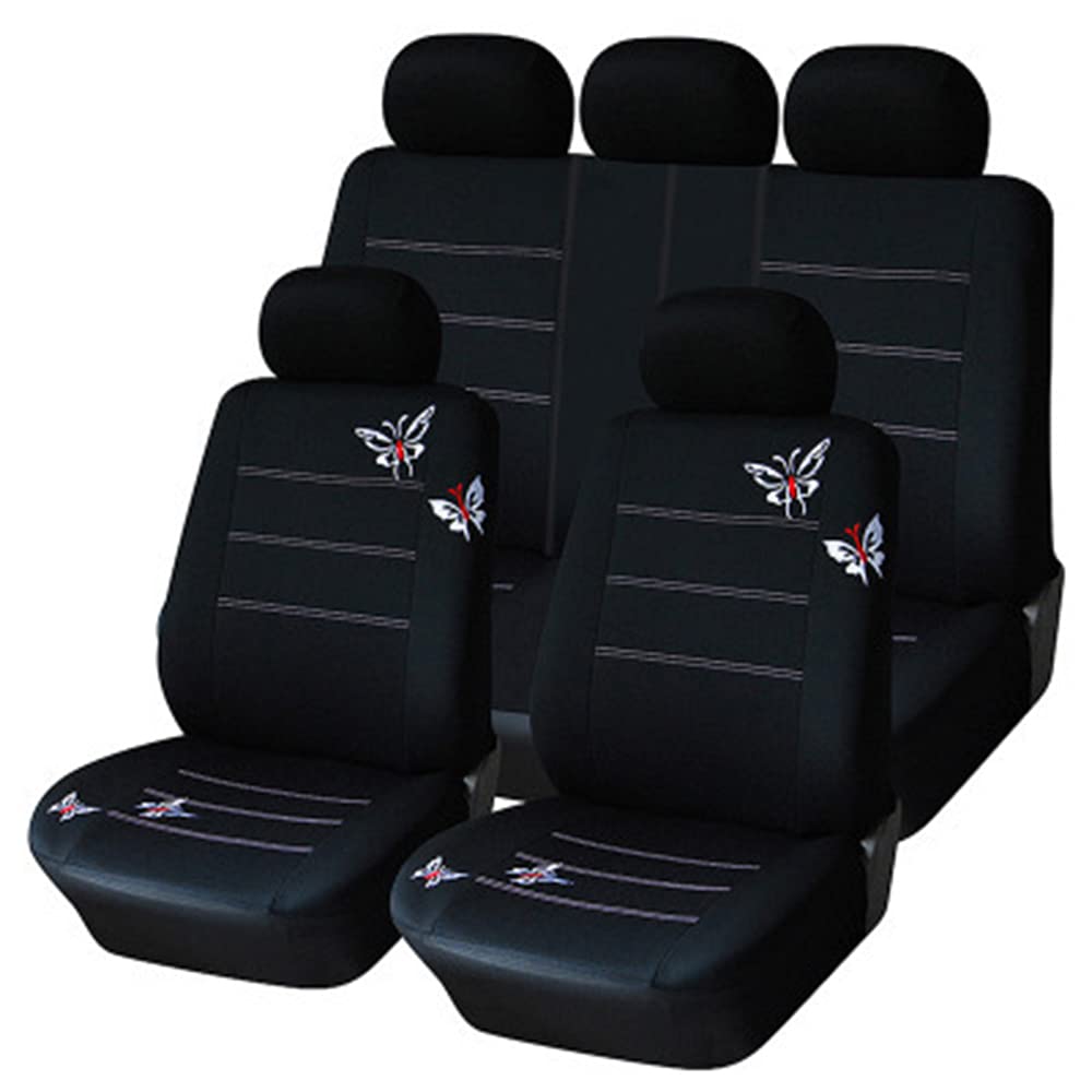 Autositzbezüge,Schonbezug Autositz Vorne Handgemachte Stickerei autositz Abdeckung atmungsaktive waschbare Passe meiste Automobil(5seats-D-Black) von KFXYSM