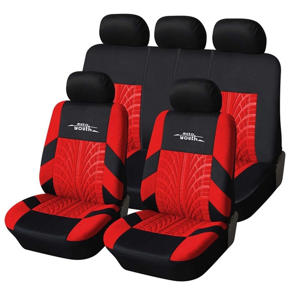 Autositzbezüge,Schonbezug Autositz Vorne Mode Fahrzeugspur-Detail-Art-Universalauto-Sitzbezüge passend for die meisten Fahrzeugsitzbezug Car Seat Protector(Red) von KFXYSM