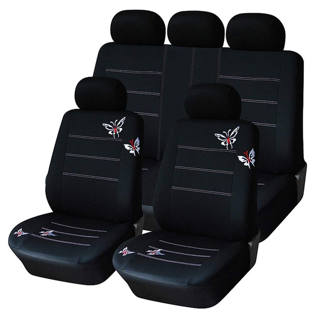 Autositzbezüge,Schonbezug Autositz Vorne Schmetterling gestickte Auto-Sitzabdeckung Universal-Fit Die meisten Fahrzeuge Sitze Innenausstattung Schwarz Sitzbezüge(Full Seat Covers) von KFXYSM