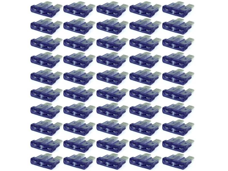 KFZ Auto ATO Sicherungen 50 Stück Flachsicherungen, TFT00, Set, 1A 2A 3A 4A 5A 7,5A 10A 15A 20A 25A 30A 35A 40A, Stromstärke:03A Ampere von KFZ-Autoteile Express
