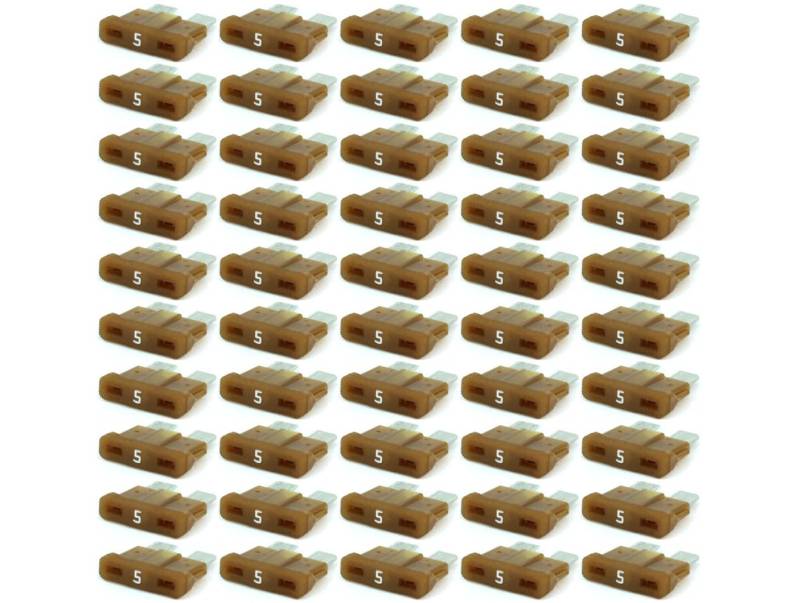 KFZ Auto ATO Sicherungen 50 Stück Flachsicherungen, TFT00, Set, 1A 2A 3A 4A 5A 7,5A 10A 15A 20A 25A 30A 35A 40A, Stromstärke:05A Ampere von KFZ-Autoteile Express