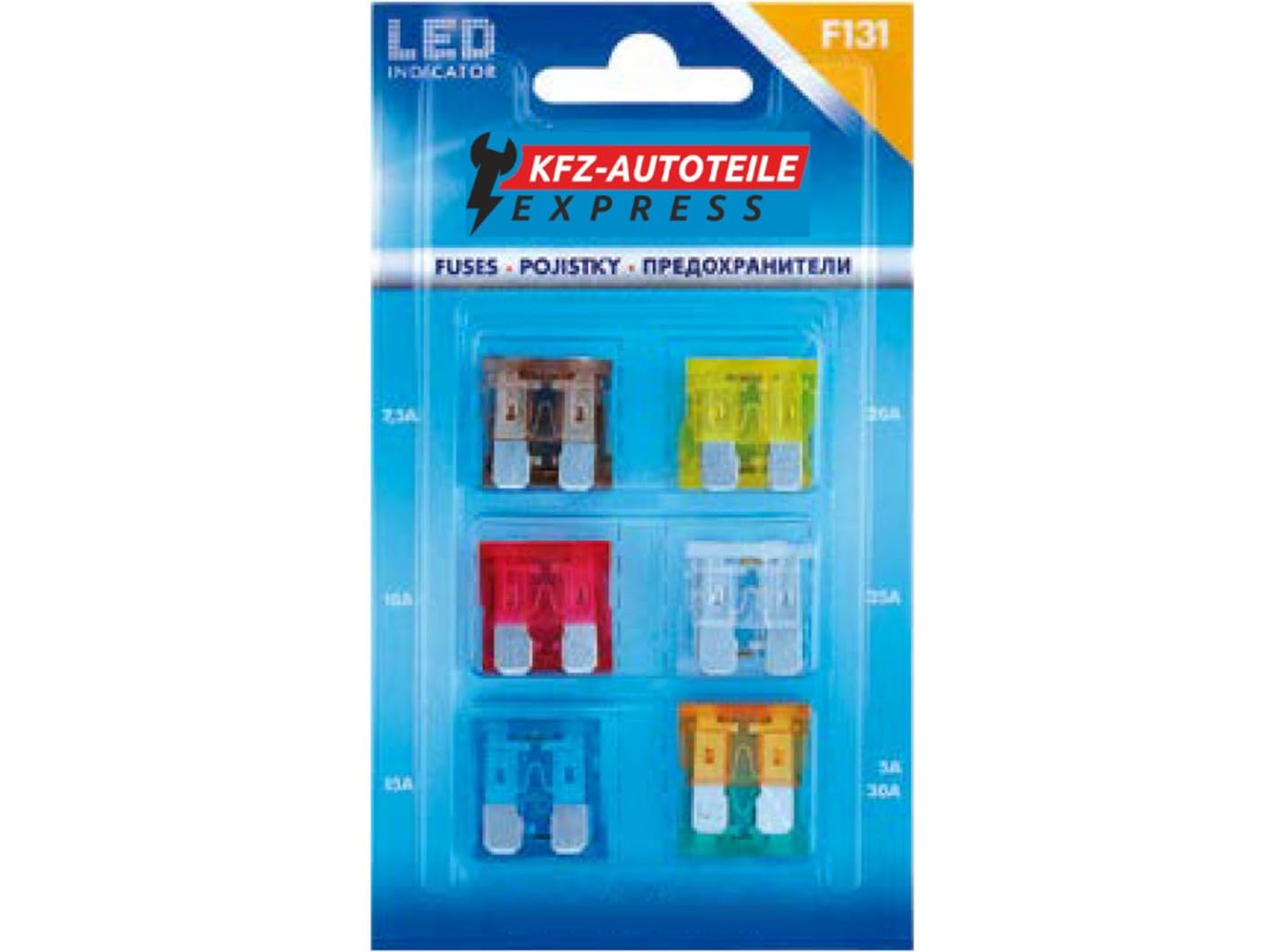 Sortiment, LED-Status KFZ Flaschsicherungen, Set mit 12 Stück, 5A-30A, 19mm von KFZ-Autoteile Express