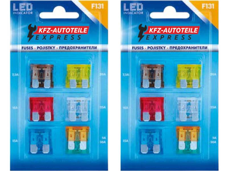 Sortiment, LED-Status KFZ Flaschsicherungen, Set mit 24 Stück, 5A-30A, 19mm von KFZ-Autoteile Express
