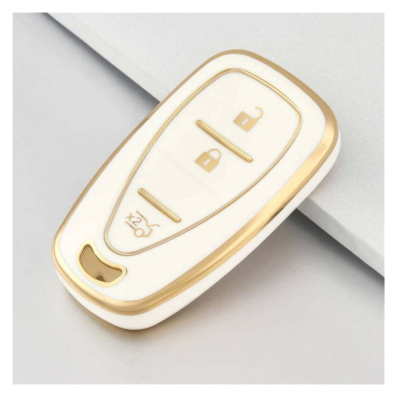 Autoschlüssel Ersatz Schlüssel Für Chevrolet Onix Equino Orlando Cruze Spark Sonic Camaro Volt Bolt Trax Malibu Blazer Traverse 2 3-Tasten-Autoschlüsselhülle(3button White Gold) von KGFRDO