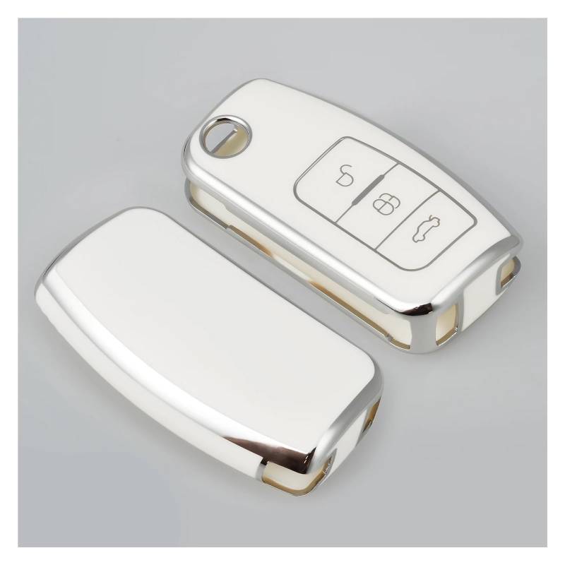 Autoschlüssel Ersatz Schlüssel Für Ford Focus 2 MK2 Fiesta Mondeo Galaxy Falcon Territory Ecosport Kuga Escape TPU Auto Schlüssel Fall Abdeckung Für Schlüssel Fob Fall Schlüsselanhänger(White Silver) von KGFRDO
