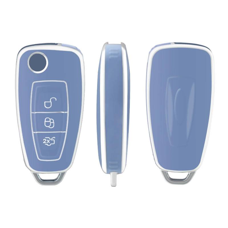 Autoschlüssel Ersatz Schlüssel Für Ford Ranger C-Max S-Max Focus Galaxy Mondeo Transit Tourneo Autoschlüsselhalter Soft Key Case Cover Ustom Schlüsselanhänger(Blue Silver) von KGFRDO
