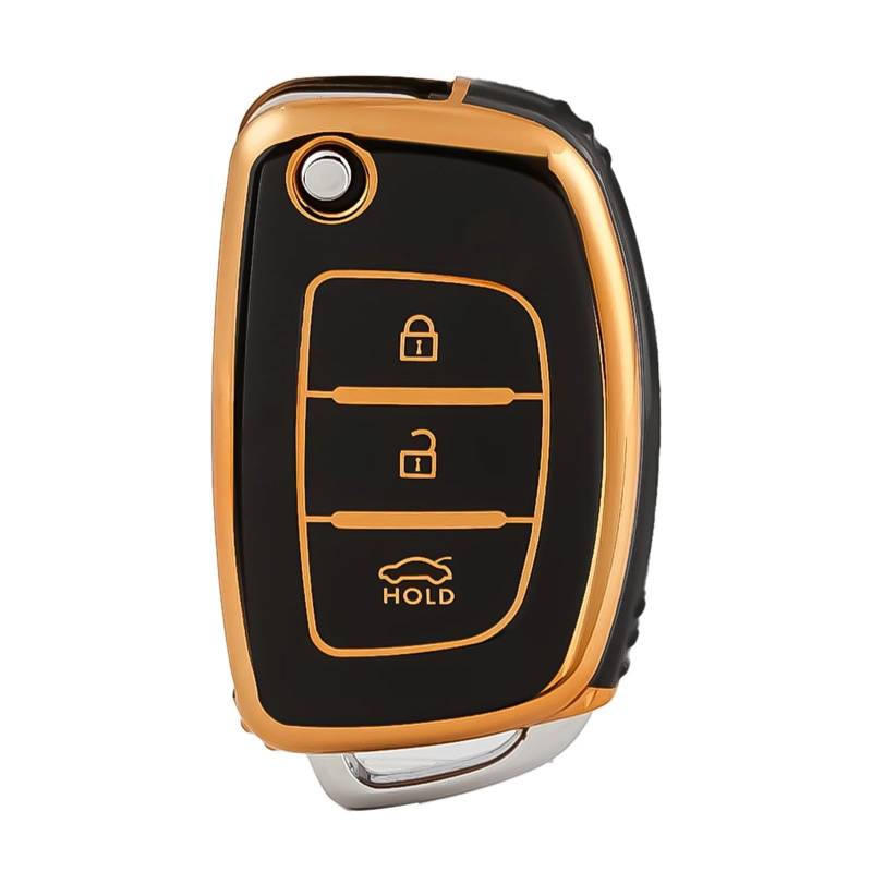 Autoschlüssel Ersatz Schlüssel Für Ix35 IX45 IX25 I10 I20 I30 HB20 Sonata Verna Solaris Santa Elantra Mistra 3 Tasten Weichen Auto Schlüssel Fall Abdeckung Schlüssel Tasche(Black Gold) von KGFRDO