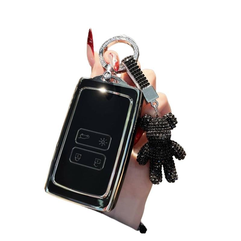 Autoschlüssel Ersatz Schlüssel Für Koleos Kadjar Clio Megane Talisman Espace Zoe Scenic Dacia Sandero Fob Auto Fernbedienung Schlüssel Fall Abdeckung Shell Keychain(Black Silver set2) von KGFRDO