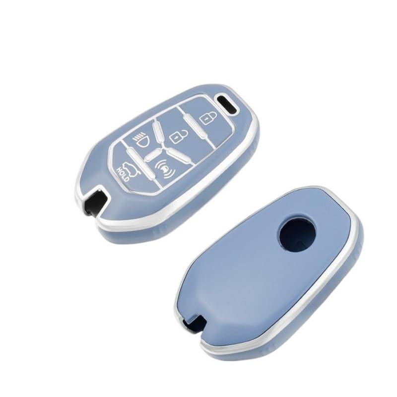 Autoschlüssel Ersatz Schlüssel Für SsangYong Rexton Y400 Y450 G4 2021 2022 Auto Fernbedienung Schlüssel Fall Abdeckung Schutz Halter TPU Shell Fob Zubehör 5 Tasten(Blue Silver) von KGFRDO