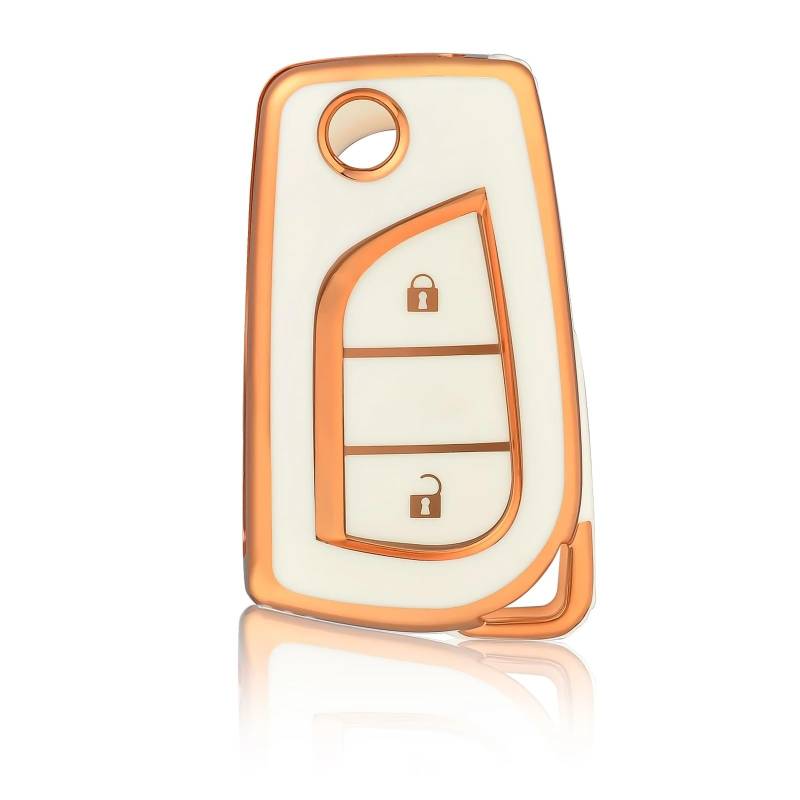 Autoschlüssel Ersatz Schlüssel Für Toyota Auris Corolla Avensis Verso Yaris Aygo Scion TC IM Camry RAV4 Forturner Hilux 2 Tasten Schlüsseletui Shell Fob Schlüsselanhänger(White Gold) von KGFRDO