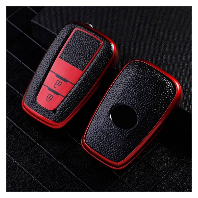 Autoschlüssel Ersatz Schlüssel Für Toyota Camry RAV4 Prius CHR C-HR Avalon Corolla Land Cruiser Prado Auto Smart 2/3 Taste Schlüssel Fall Abdeckung Tasche Halter Schlüsselanhänger(2 Button red case) von KGFRDO