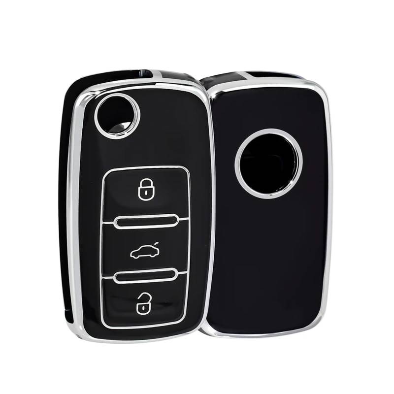 Autoschlüssel Ersatz Schlüssel Für VW Langyi Sagitar Jetta Weiling Bora Tiguan Autoschlüsseletui Abdeckung Schlüsselanhänger Schlüsselanhänger Für Autoschlüsseletui(Black Silver) von KGFRDO