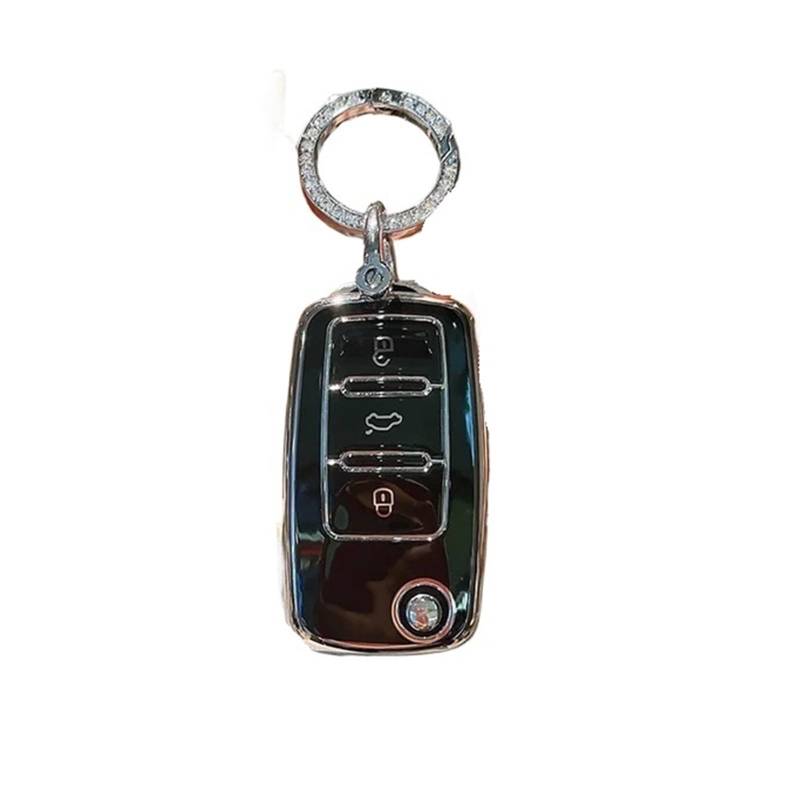 Autoschlüssel Ersatz Schlüssel Für VW Polo Tiguan Passat Golf 6 Jetta Lavida Skoda Bora Octavia Autoschlüsselabdeckung Fall Fob Shell Weiche TPU Fall Schlüsselanhänger(01 Black Set) von KGFRDO