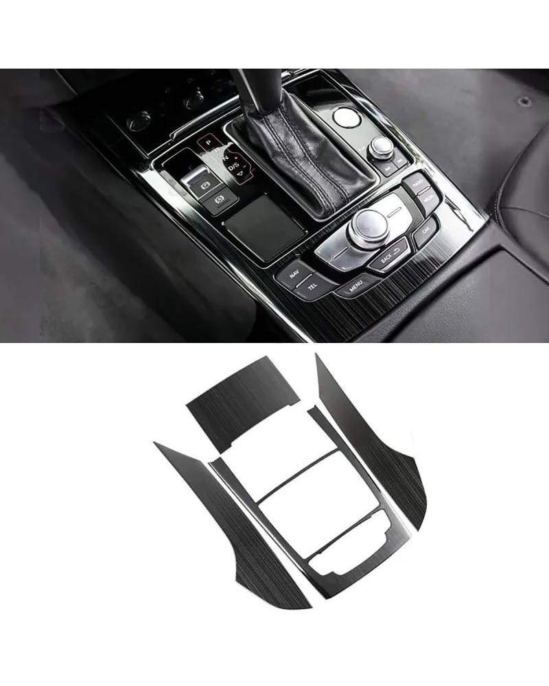 Für A6 Für C7 2012 2013 2014 2015 2016 2017 2018 Auto Styling Center Konsole Getriebe Shift Rahmen Trim Streifen Zubehör(Black Brushed) von KGFRDO