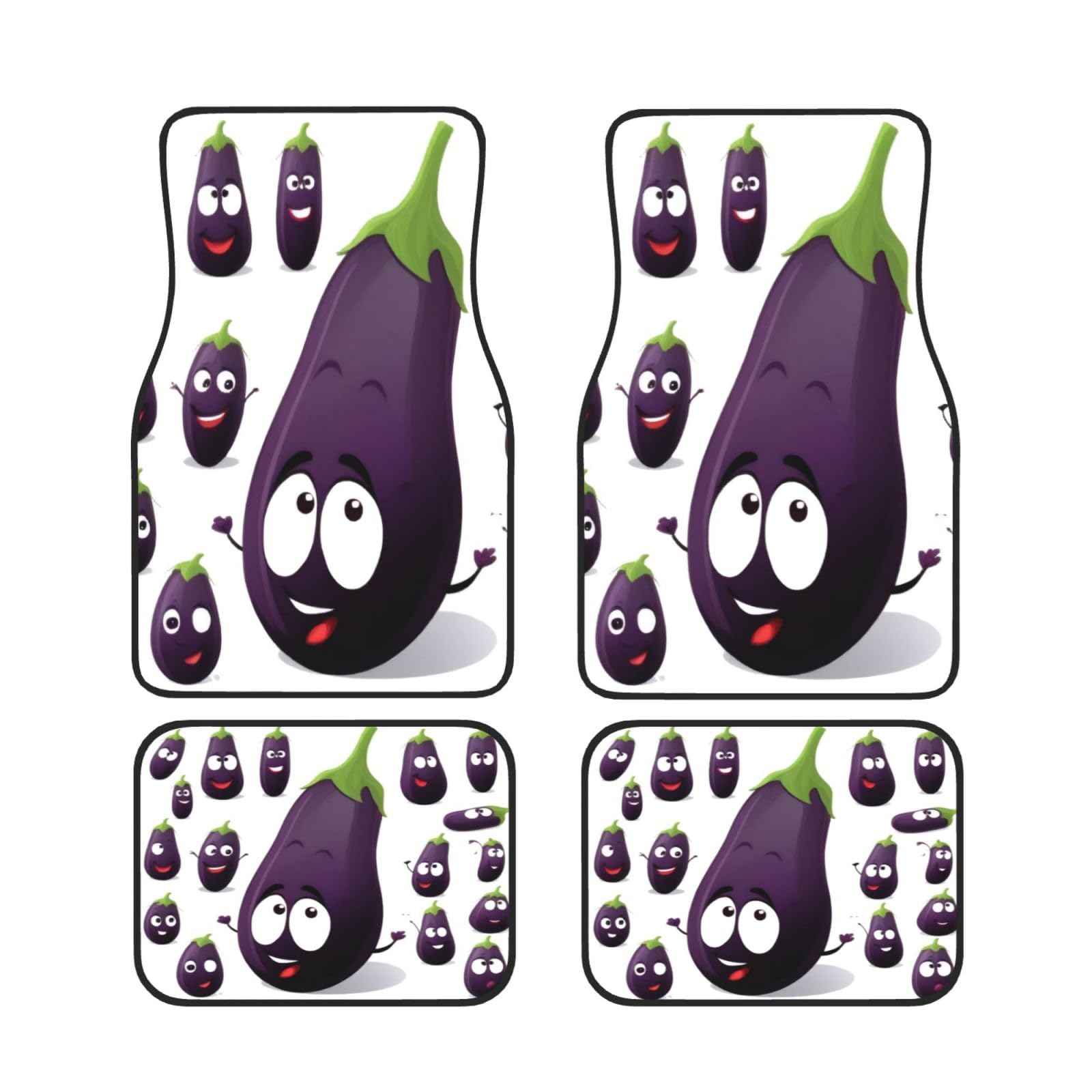 Cartoon Aubergine Auto Fußmatten Set von 4 Stück Universal Automotive Front Rear Floor Fußmatten - Wasserdicht Anti-Rutsch-Neopren Leicht zu Reinigen für PKW LKW SUV Cartoon Aubergine Auto Fußmatten Set von 4 Stück Universal Automotive Front Rear Floor Fußmatten - Wasserdicht Anti-Rutsch-Neopren Leicht zu Reinigen für PKW LKW SUV von KHDKLXOHZ