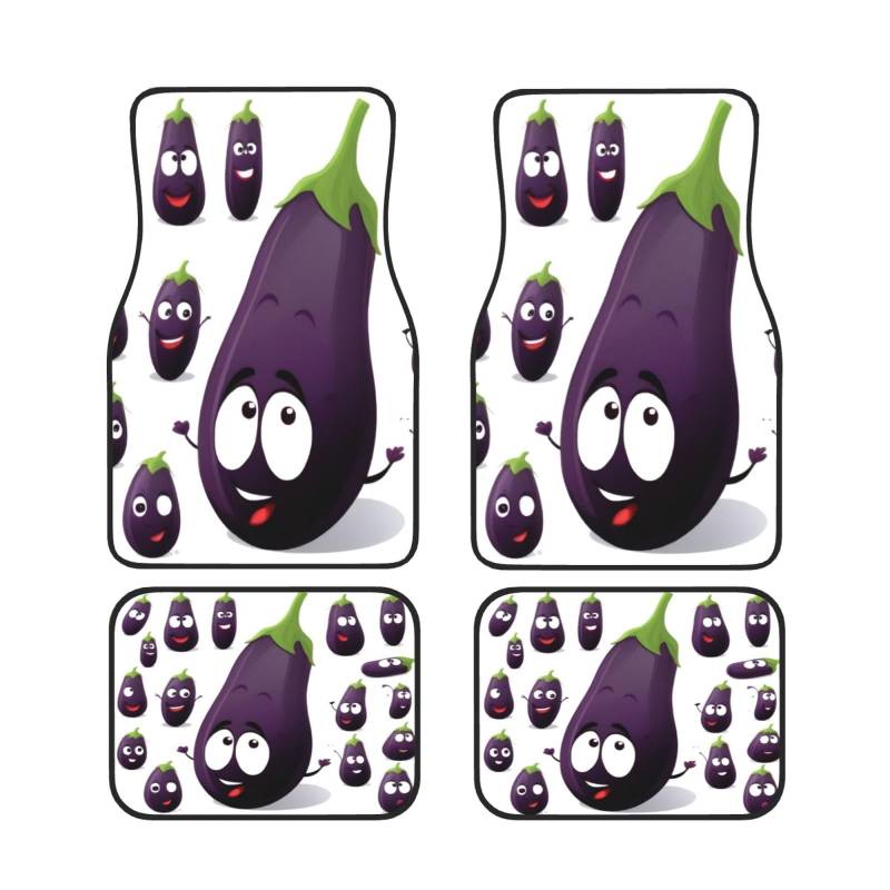 Cartoon Aubergine Auto Fußmatten Set von 4 Stück Universal Automotive Front Rear Floor Fußmatten - Wasserdicht Anti-Rutsch-Neopren Leicht zu Reinigen für PKW LKW SUV von KHDKLXOHZ
