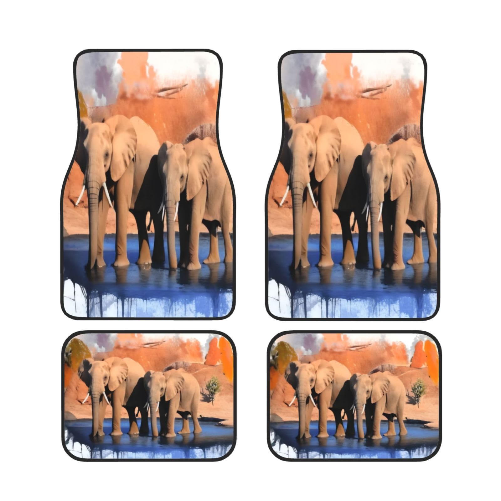 Elephants Art Auto Fußmatten Set von 4 Stück, Universal Automotive Vorne Hinten Fußmatten - Wasserdicht Anti-Rutsch-Neopren Leicht zu Reinigen für PKW LKW SUV Elephants Art Auto Fußmatten Set von 4 Stück, Universal Automotive Vorne Hinten Fußmatten - Wasserdicht Anti-Rutsch-Neopren Leicht zu Reinigen für PKW LKW SUV von KHDKLXOHZ