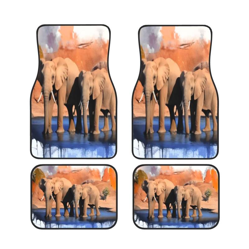 Elephants Art Auto Fußmatten Set von 4 Stück, Universal Automotive Vorne Hinten Fußmatten - Wasserdicht Anti-Rutsch-Neopren Leicht zu Reinigen für PKW LKW SUV von KHDKLXOHZ